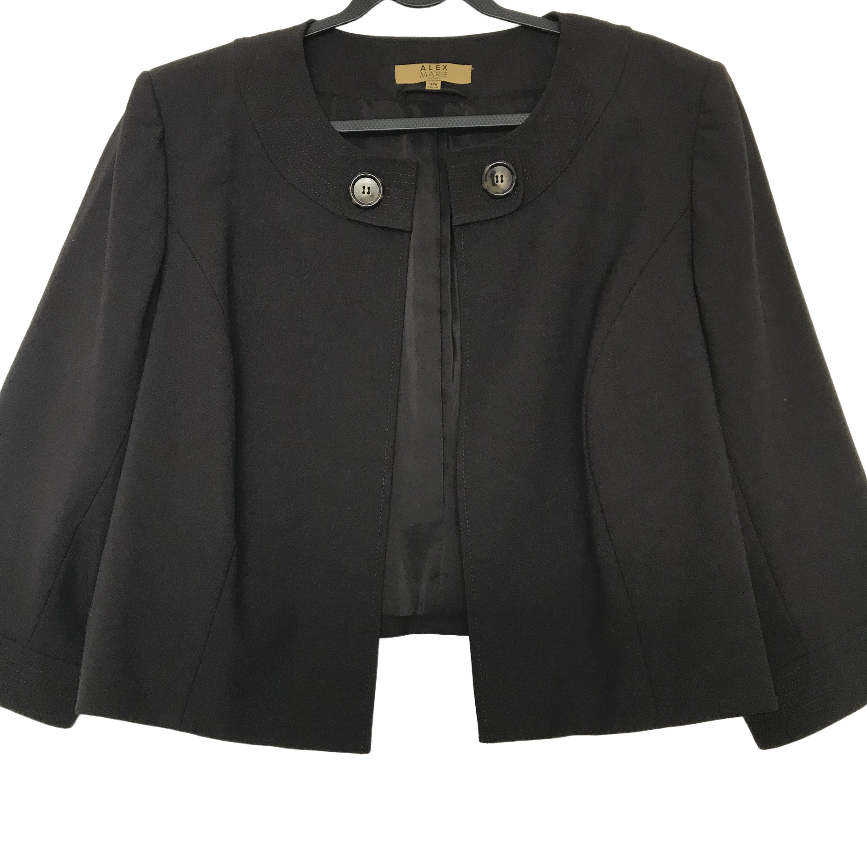 Alex Marie Size 18 Crop Open Front Jacket Wool Blend 3/4 Sleeve Brown Nwt